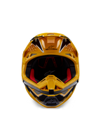 Alpinestars Supertech M10 Ampress Helmet, Motocross Helmet, Yellow and Black Glossy, Frontal view showing bold angular graphics, Alpinestars logo on peak, red interior padding, aerodynamic shell for professional motocross racing
