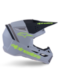 Alpinestars S-M3 Radium Helmet ECE 22.06, Motocross Helmet, Matte Gray, Black, and Yellow Fluo, featuring an angular aerodynamic design with a peak visor and integrated ventilation system