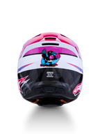 Casque Alpinestars SM3 Falcon ECE06, casque de motocross violet et blanc, certifié ECE, vue arrière avec corbeau boxeur.