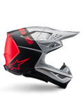Alpinestars Supertech M10 Flood ECE 22.06 Helmet, Motocross Helmet, Silver Black and Orange Fluo, matte and glossy finish, aerodynamic profile with multi-composite shell, bold branding with orange Alpinestars logo, high-flow ventilation ports and protective visor