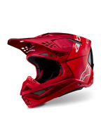 Alpinestars Supertech M10 Flood Helmet, Motocross Helmet, Red and Fluo Red Matte and Glossy, featuring white Alpinestars logos, aerodynamic profile with multiple ventilation ports, lightweight carbon composite shell for off-road racing