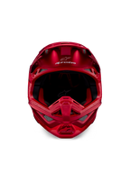 Alpinestars Supertech M10 Flood Helmet, Motocross Helmet, Red Fluo and Red Matte/Glossy, front-facing view showing aerodynamic profile with multiple ventilation ports, Alpinestars logo on the forehead, and red interior lining, professional off-road racing gear