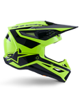 Alpinestars S-M3 Heat Helmet, Motocross Off-Road Helmet, Yellow Fluo and Black Glossy, ECE 22.06 certified, side profile featuring an angular design with a pointed visor, multiple ventilation ports, and bold black geometric graphics including the A-star logo.