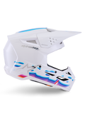 Alpinestars S-M3 Force OCD Helmet, White Glossy, motocross helmet featuring vibrant blue, purple, and orange wave graphics, side profile with aerodynamic visor and multiple ventilation ports.