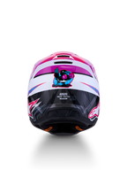 Alpinestars SM3 Falcon junior, casque de motocross, violet et blanc, certifié ECE 22.06, vue arrière avec graphique d'oiseau.