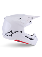 Alpinestars S-M7 Solid Helmet ECE 22.06, Motocross Helmet, White Glossy, aerodynamic angular design with black ventilation grills, featuring black star logo and M7 branding, professional protection for off-road racing