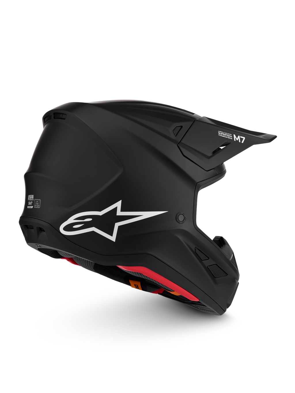 Alpinestars S-M7 Solid ECE06, casque de motocross noir mat, logo blanc, design aérodynamique, certifié ECE 22.06