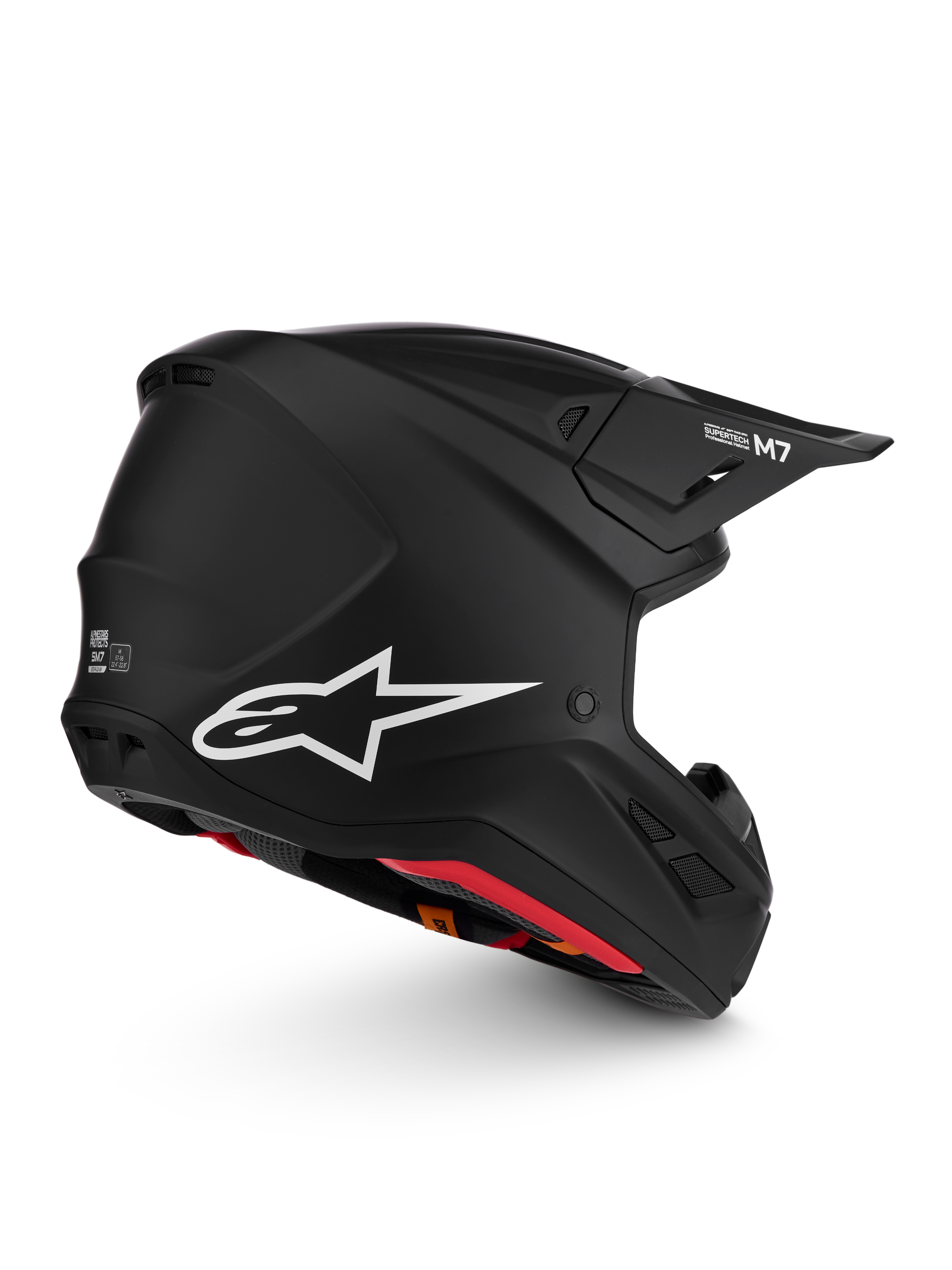 Alpinestars S-M7 Solid ECE06, casque de motocross noir mat, logo blanc, design aérodynamique, certifié ECE 22.06