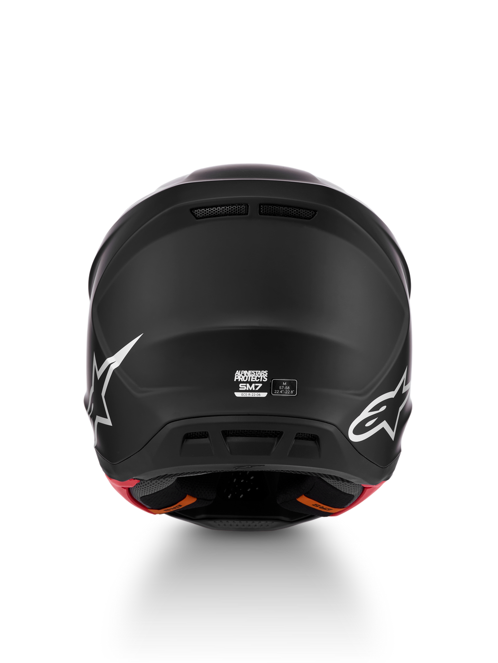 Casque Alpinestars S-M7 Solid ECE06, casque de motocross pour homme, vue arrière, noir mat, taille M, certifié ECE 22.06