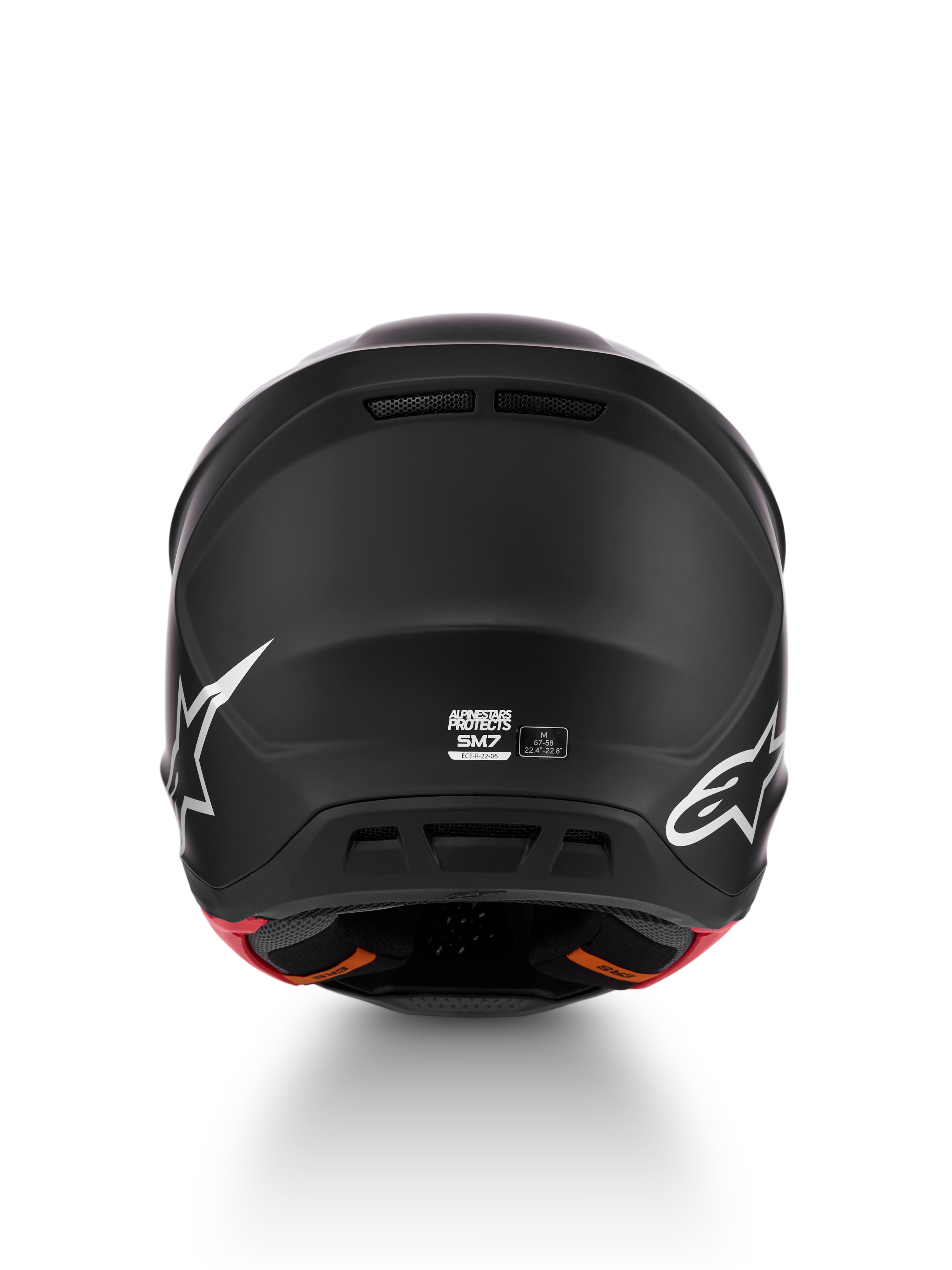 Casque Alpinestars S-M7 Solid ECE06, casque de motocross pour homme, vue arrière, noir mat, taille M, certifié ECE 22.06