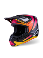 Casque Alpinestars S-M7 Rise, casque de motocross, noir, jaune et rose brillant, doté d'une coque composite aérodynamique avec des graphismes dégradés éclatants, logos Alpinestars blancs et de multiples ouvertures de ventilation pour la course tout-terrain