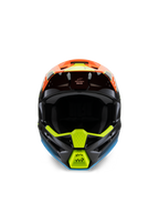 Alpinestars S-M3 Youth Fray Helmet, Front view of a black motocross helmet featuring vibrant orange, yellow fluo, and blue graphics, designed for youth off-road racing