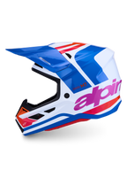 Alpinestars S-M7 Core ECE06, casque de motocross professionnel, bleu et blanc avec accents rose et orange, certifié ECE 22.06, finition brillante