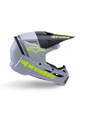 Alpinestars S-M3 Youth Radium Helmet ECE 22.06, Youth Motocross Helmet, Matte Gray and Black with Yellow-Fluo branding, side profile showing Alpinestars logo and text, aerodynamic design with integrated ventilation and black visor.