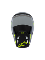 Alpinestars S-M3 Youth Radium Helmet ECE 22.06, Motocross Helmet, Matte Gray and Black with Fluorescent Yellow accents, Top view showing Alpinestars and SM3 branding, specialized youth off-road head protection
