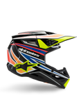 Casque Alpinestars S-M3 Youth Wurx, casque de motocross pour jeunesse, noir avec bandes graphiques jaunes, bleues, rouges et orange, vue de profil avec visière aérodynamique et finition brillante, logo Alpinestars blanc et motif d'étoile jaune