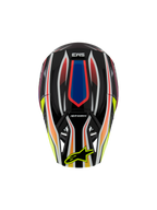 Alpinestars S-M3 Youth Wurx Helmet ECE 22.06, casque de motocross, noir avec des graphismes vifs rouge, bleu et jaune, vue de dessus présentant le logo SM3 et le logo Alpinestars jaune sur la visière, équipement de protection tout-terrain