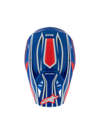 Casque Alpinestars S-M3 Youth Wurx, casque de motocross, bleu, rouge, blanc et noir brillant, vue de dessus montrant des motifs graphiques rouges et blancs, logo Alpinestars sur la visière, protection de tête spécialisée pour les jeunes en tout-terrain