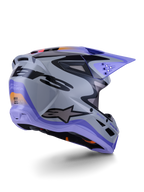 Alpinestars S-M3 Jettson Helmet ECE 22.06, Motocross Helmet, Gray Purple and Black Glossy, rear three-quarter view showing aerodynamic thermo-injected shell with ventilation ports and bold graphic design