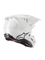 Alpinestars S-M5 Solid Helmet ECE 22.06, casque de motocross, blanc brillant, vue de trois-quarts arrière avec logo Astars noir, extracteurs d'air intégrés et coque au design aérodynamique épuré
