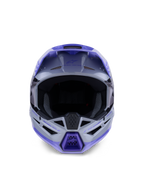 Alpinestars S-M3 Jettson Youth Helmet, Motocross Helmet, Gray Purple and Black Glossy finish, front view showing large eye port for goggles and ventilated chin guard, professional off-road head protection.