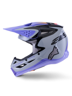 Alpinestars S-M3 Jettson Helmet, Motocross Helmet, Gray Purple and Black Glossy, side profile view with sleek graphics and adjustable visor, featuring multiple ventilation ports and Alpinestars branding, high-performance off-road protection