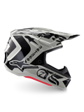 Alpinestars Limited Edition S-M7 Wolf Dust Helmet, Dune Black Glossy motocross helmet, side profile featuring bold black graphics and branding, red base accents, aerodynamic off-road head protection