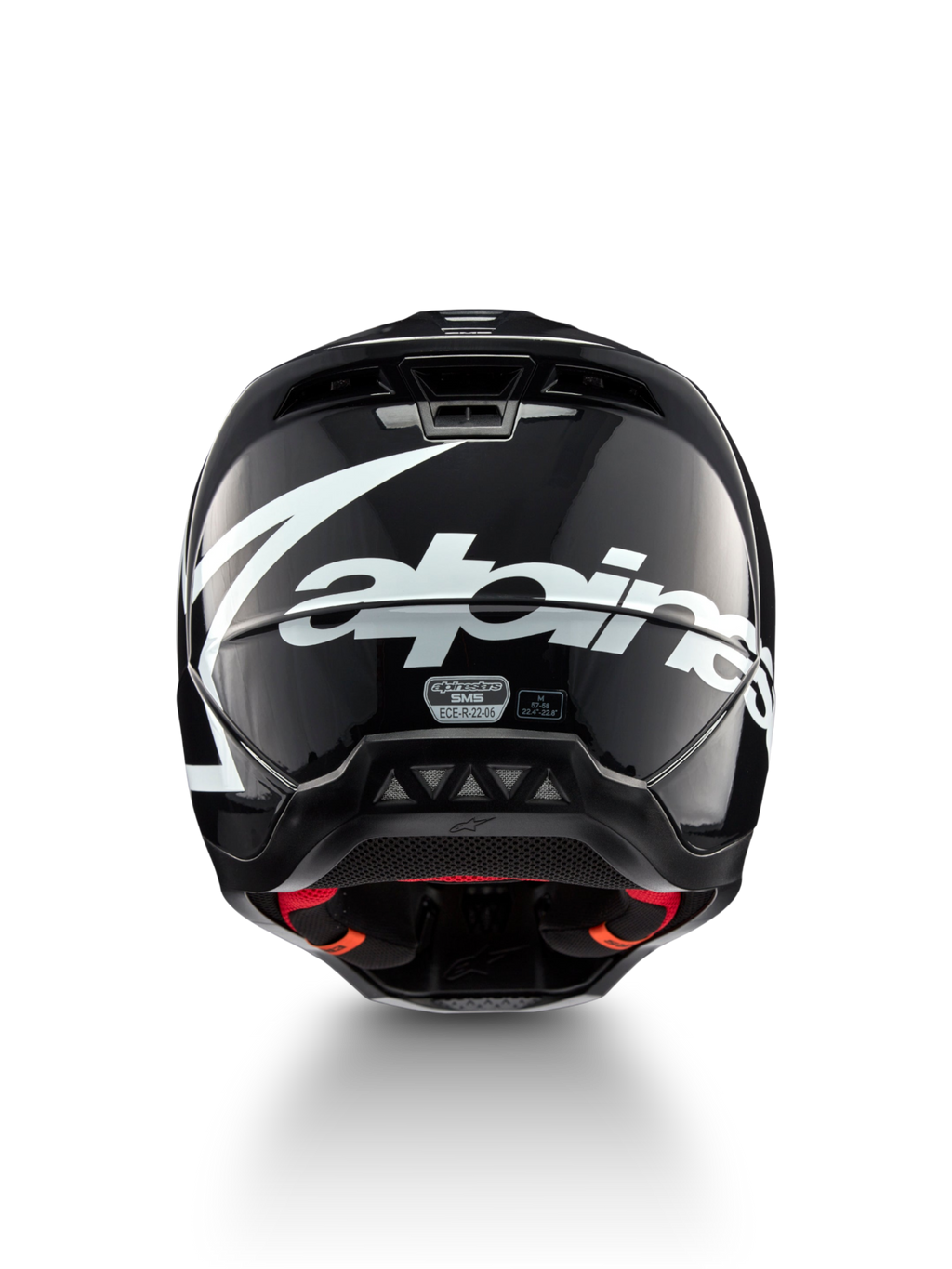 Alpinestars S-M5 Corp, casque de motocross gris foncé brillant, taille M, certifié ECE 22.06, vue arrière et logo blanc