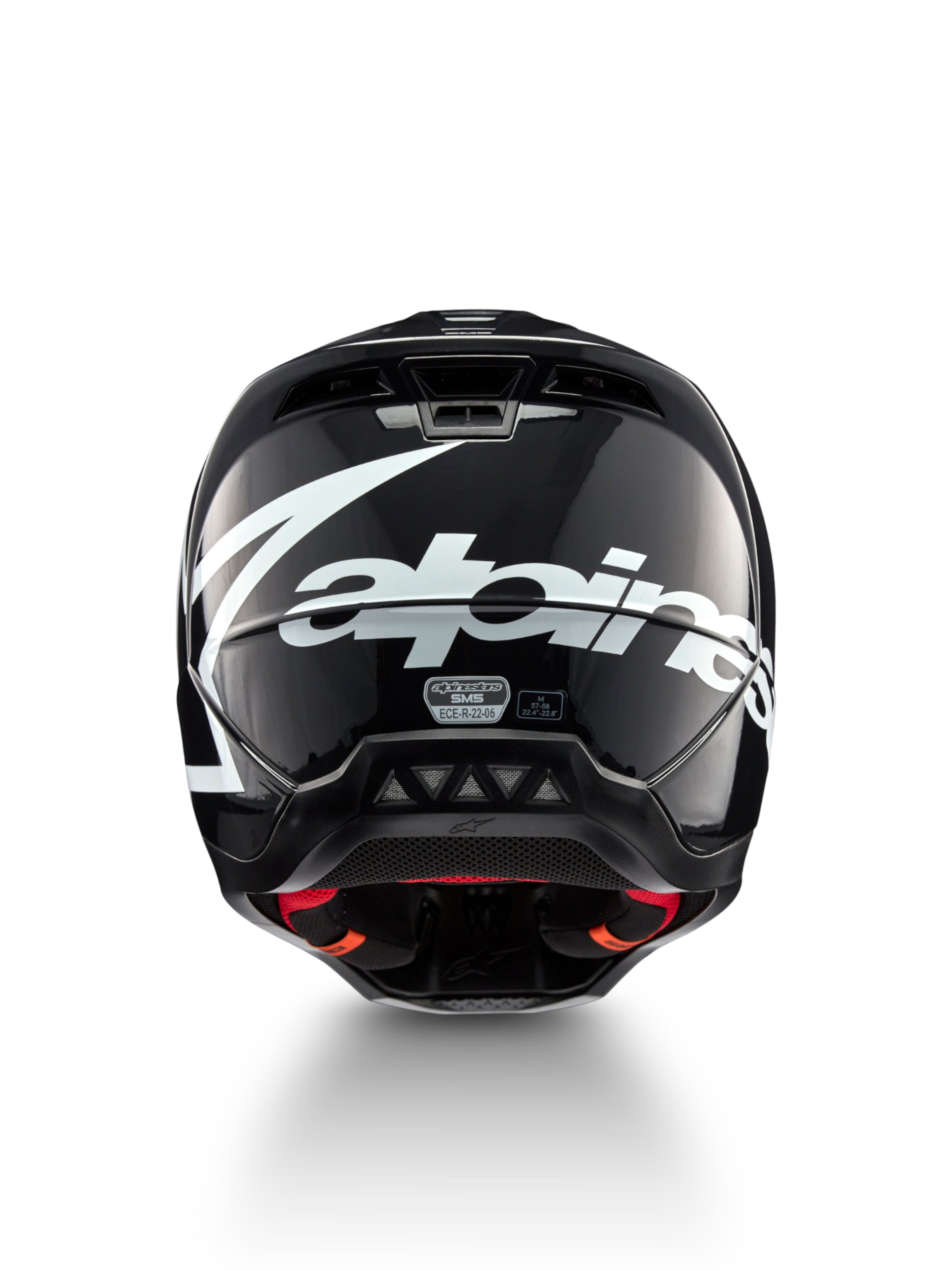 Alpinestars S-M5 Corp, casque de motocross gris foncé brillant, taille M, certifié ECE 22.06, vue arrière et logo blanc