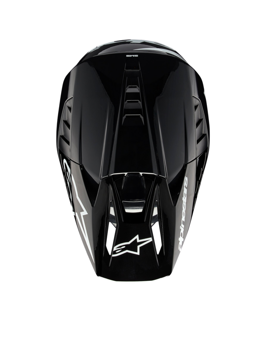 Alpinestars S-M5 Corp, casque de motocross gris foncé brillant, certifié ECE 22.06, vue de dessus montrant la ventilation