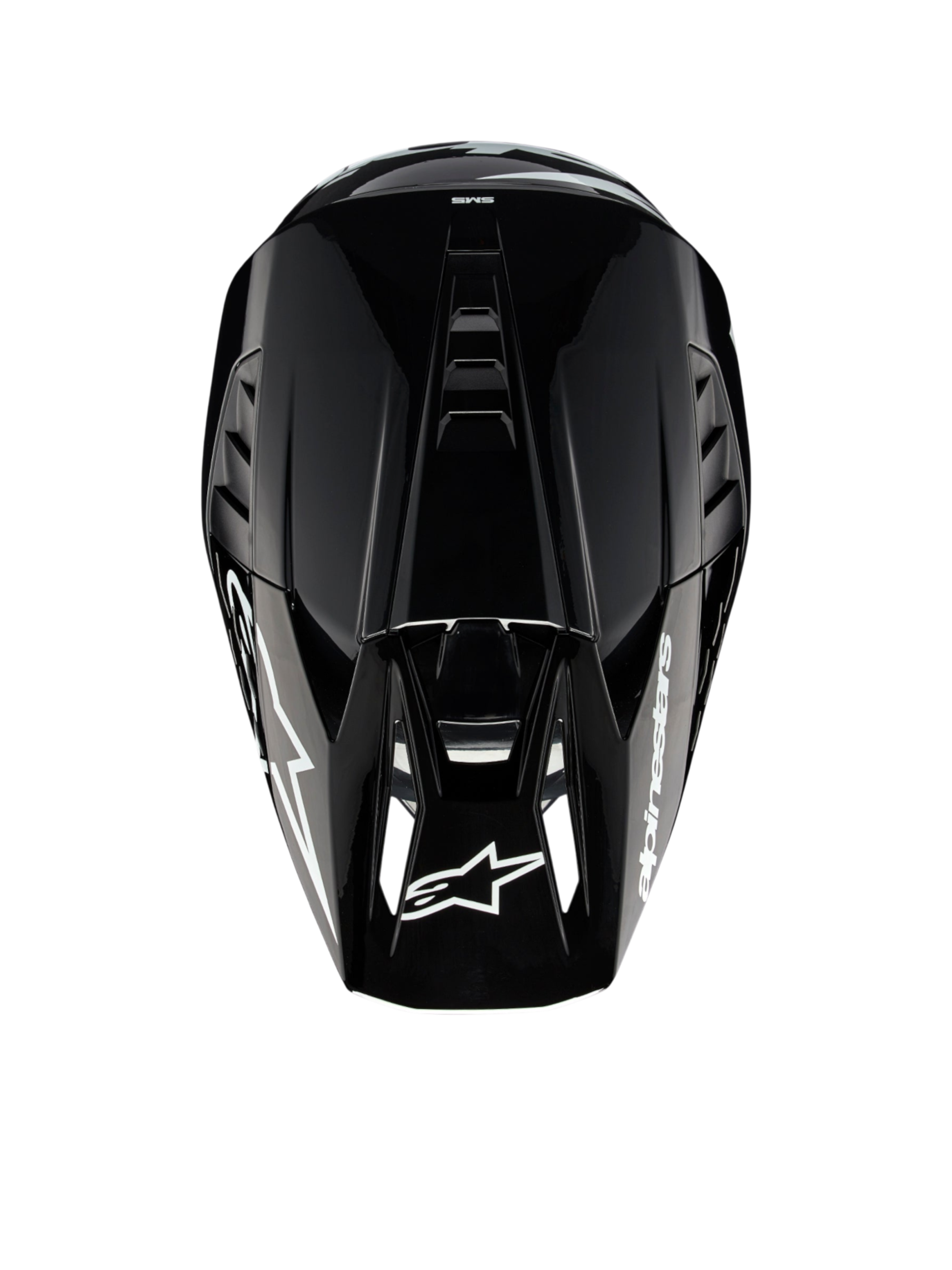 Alpinestars S-M5 Corp, casque de motocross gris foncé brillant, certifié ECE 22.06, vue de dessus montrant la ventilation