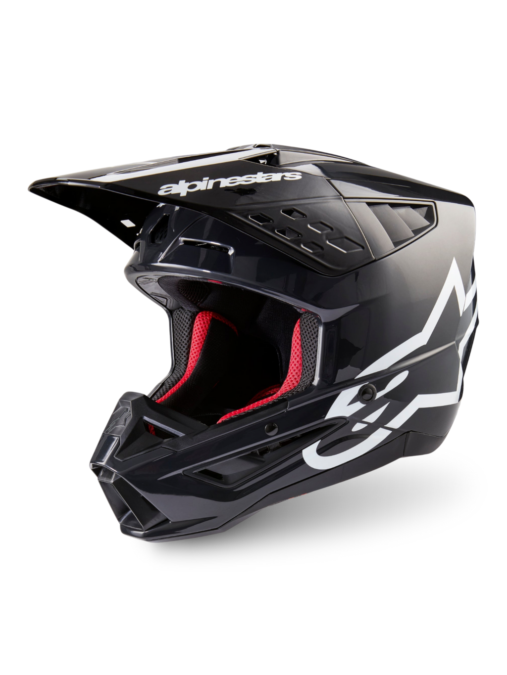 Alpinestars S-M5 Corp, casque de motocross gris foncé brillant et blanc, certifié ECE 22.06, doublure rouge