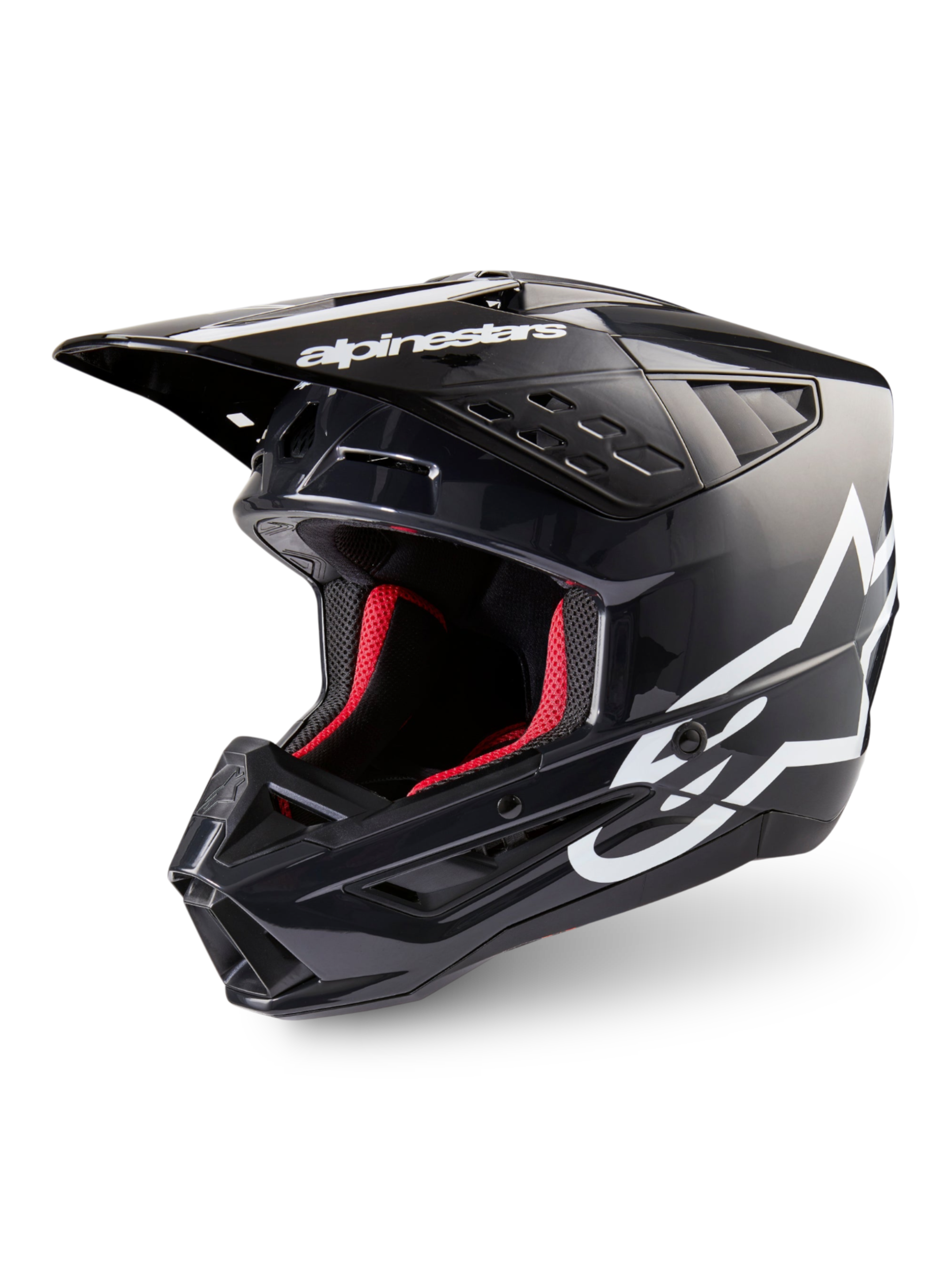 Alpinestars S-M5 Corp, casque de motocross gris foncé brillant et blanc, certifié ECE 22.06, doublure rouge