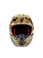 Alpinestars S-M5 Mineral, casque de motocross marron camouflage, certifié ECE 22.06, vue de face avec rembourrage rouge.