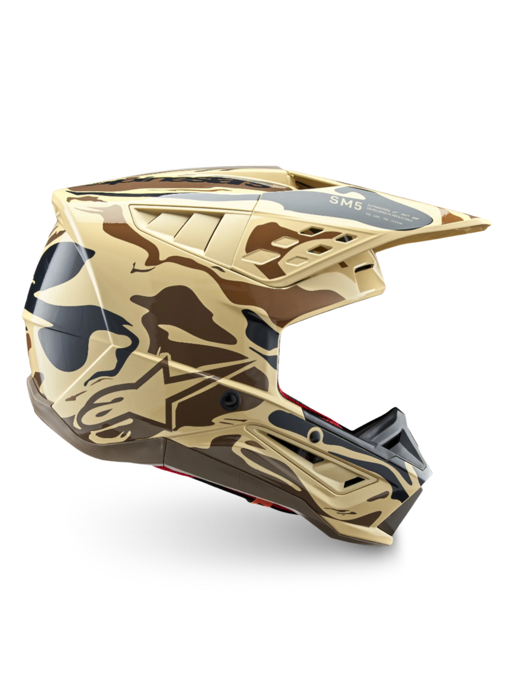 Alpinestars S-M5 Mineral, casque de motocross camouflage marron et beige, certifié ECE 22.06 pour le tout-terrain.