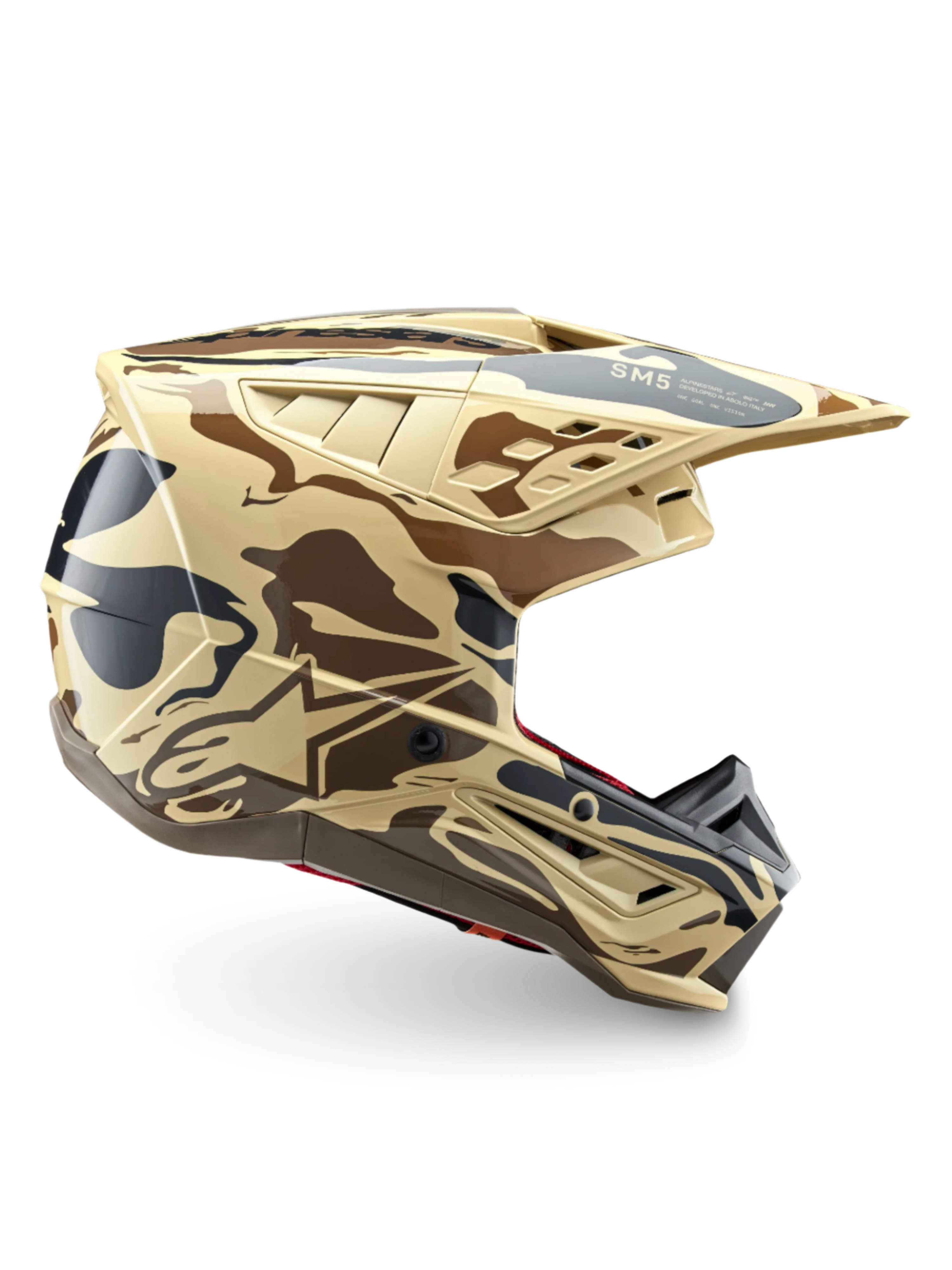 Alpinestars S-M5 Mineral, casque de motocross camouflage marron et beige, certifié ECE 22.06 pour le tout-terrain.