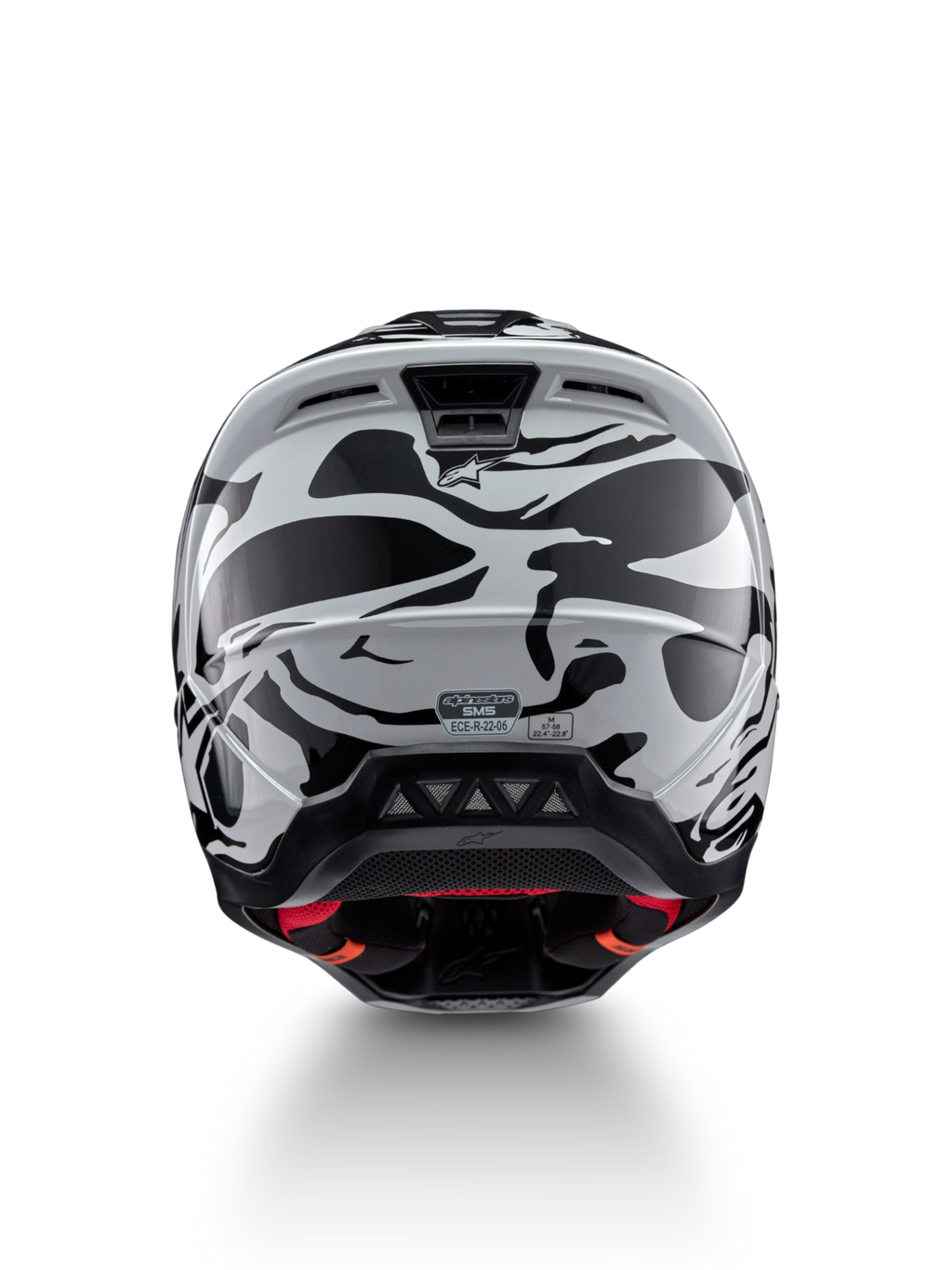 Casque Alpinestars S-M5 Mineral, motocross, gris froid et gris foncé, certifié ECE 22.06, vue arrière avec ventilations.