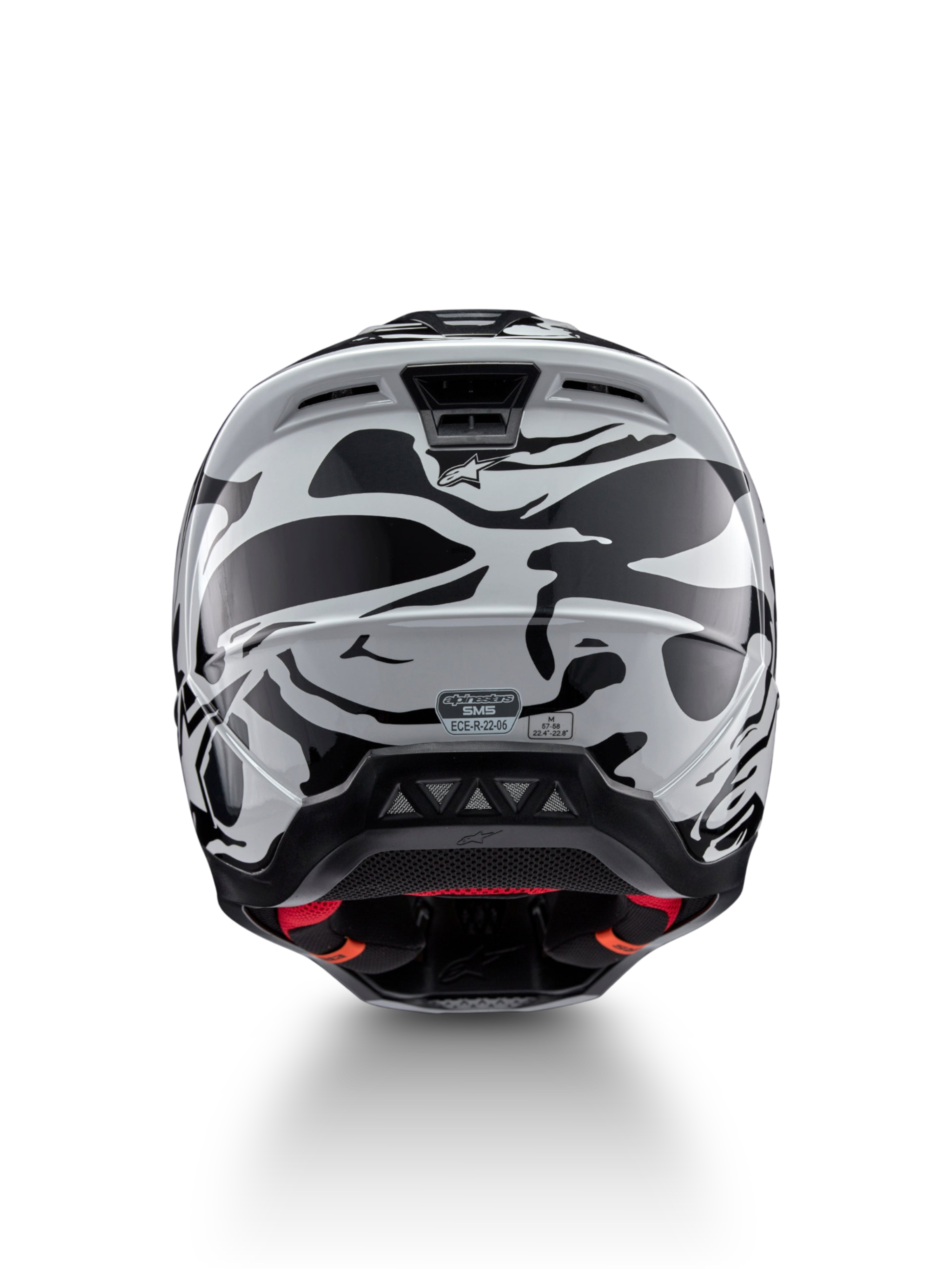 Casque Alpinestars S-M5 Mineral, motocross, gris froid et gris foncé, certifié ECE 22.06, vue arrière avec ventilations.