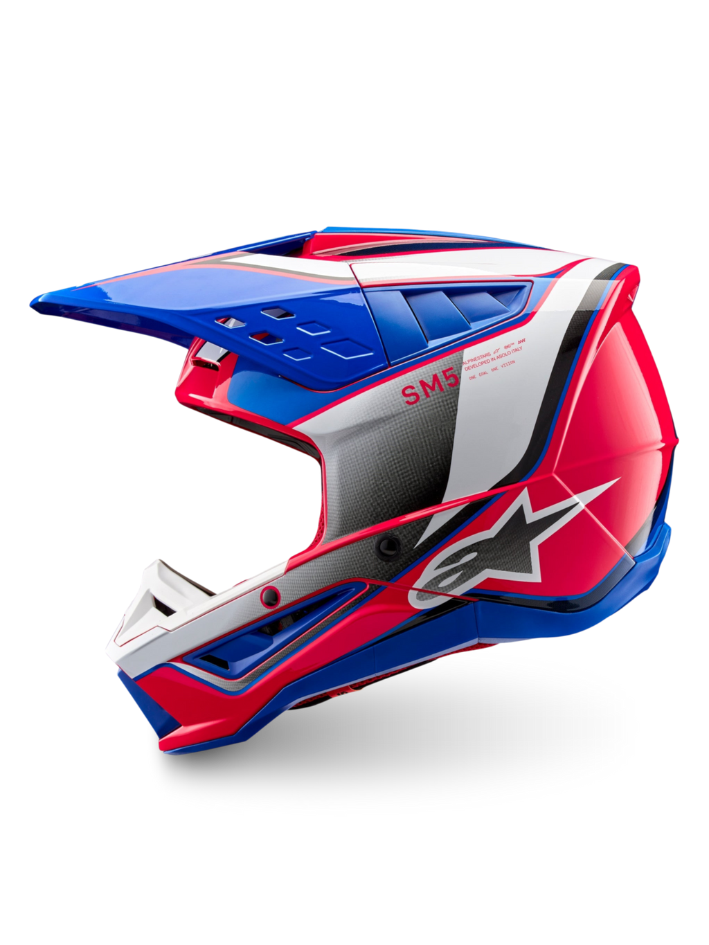 Alpinestars S-M5 Sail, casque de motocross tout-terrain, bleu et rose brillant, certifié ECE 22.06, ventilation avancée