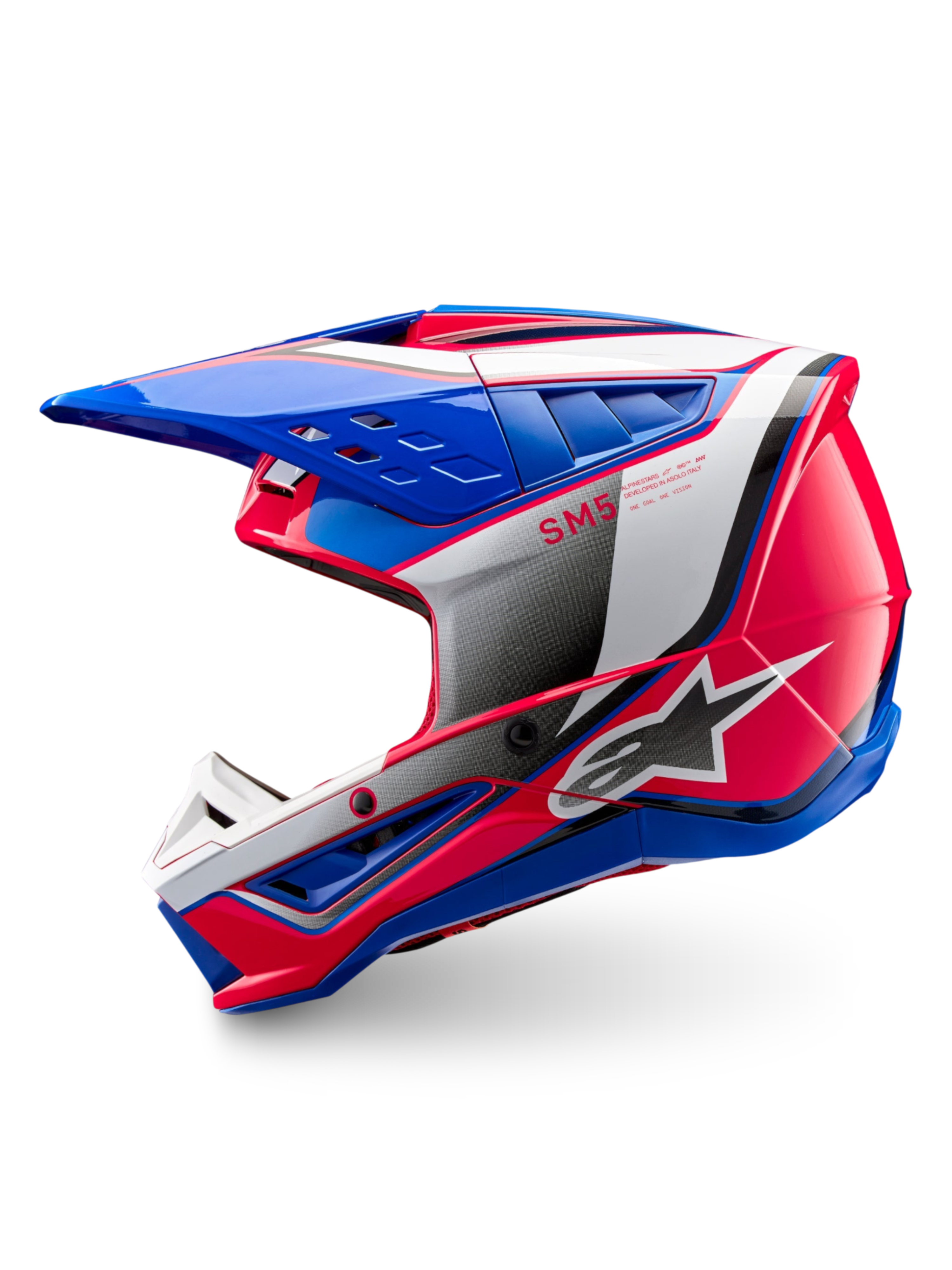 Alpinestars S-M5 Sail, casque de motocross tout-terrain, bleu et rose brillant, certifié ECE 22.06, ventilation avancée