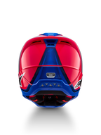 Alpinestars S-M5 Sail, casque de motocross rose et bleu, vue arrière avec extracteurs d'air et certification ECE 22.06