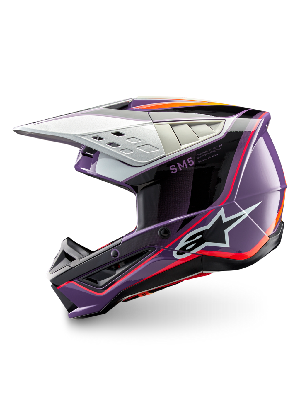 Alpinestars S-M5 Sail Helmet, Motocross Racing, Violet and Black, ECE 22.06 Certified, impact-resistant thermoplastic.