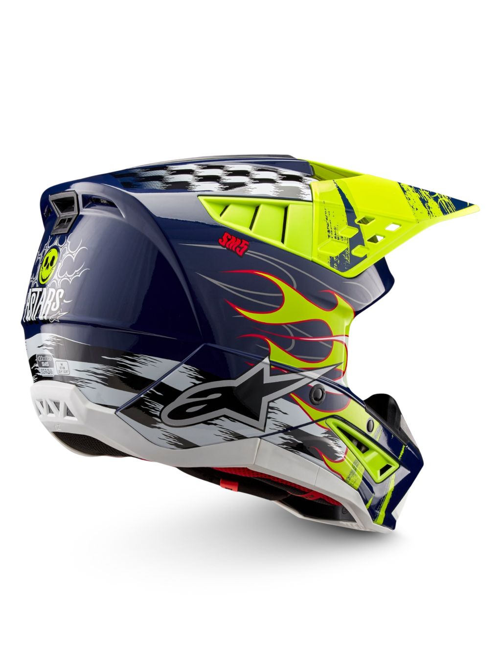 Alpinestars casque S-M5 Rash ECE 22.06, casque de motocross bleu marine et jaune fluo, finition brillante, certifié ECE 22.06