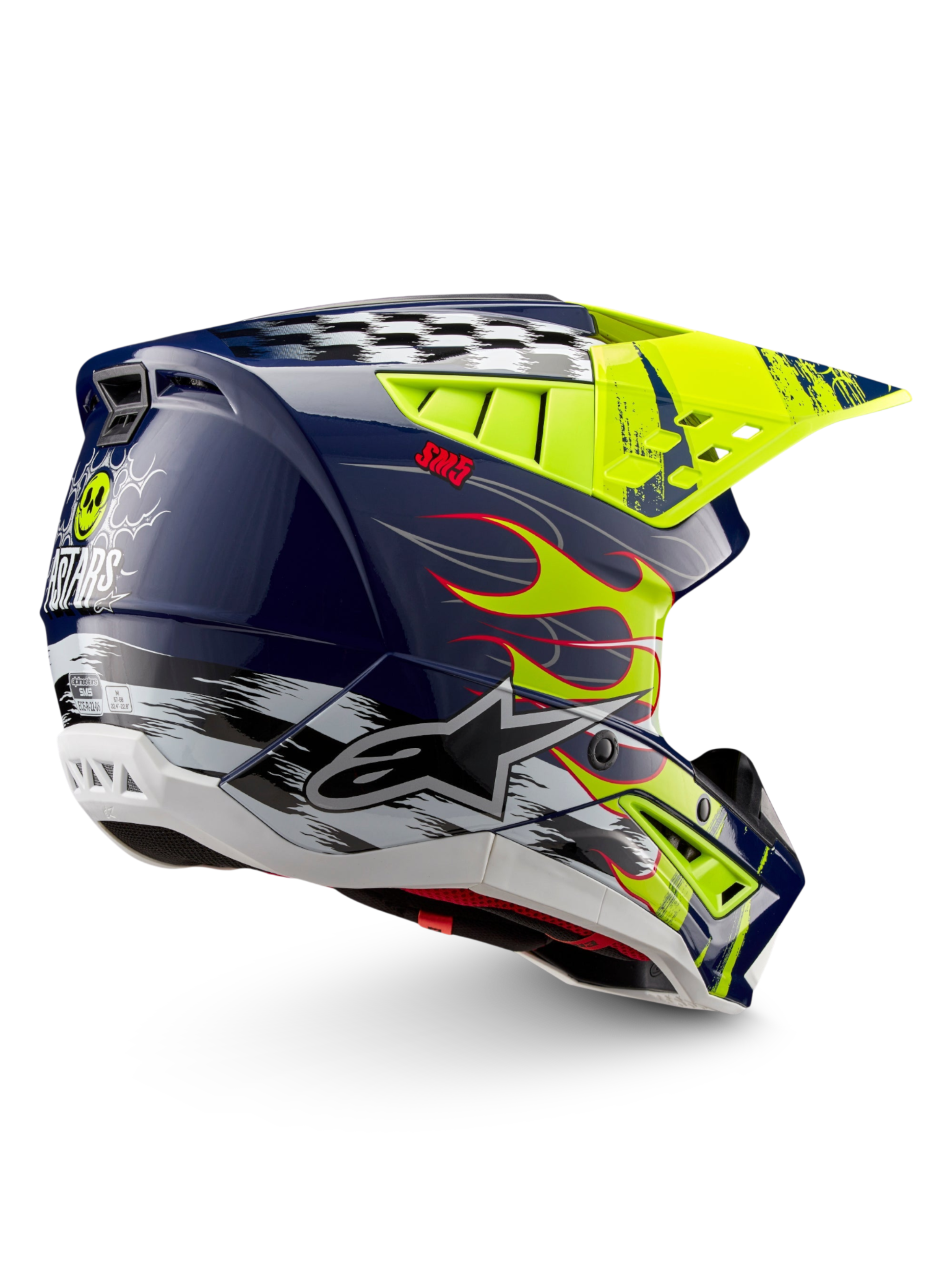 Alpinestars casque S-M5 Rash ECE 22.06, casque de motocross bleu marine et jaune fluo, finition brillante, certifié ECE 22.06