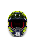 Alpinestars S-M5 Rash, casque de motocross, bleu marine et jaune fluo, certifié ECE 22.06, vue de face, rembourrage rouge.