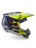 Alpinestars S-M5 Rash ECE 22.06, casque de motocross bleu marine et jaune fluo brillant avec motifs de flammes, certifié ECE