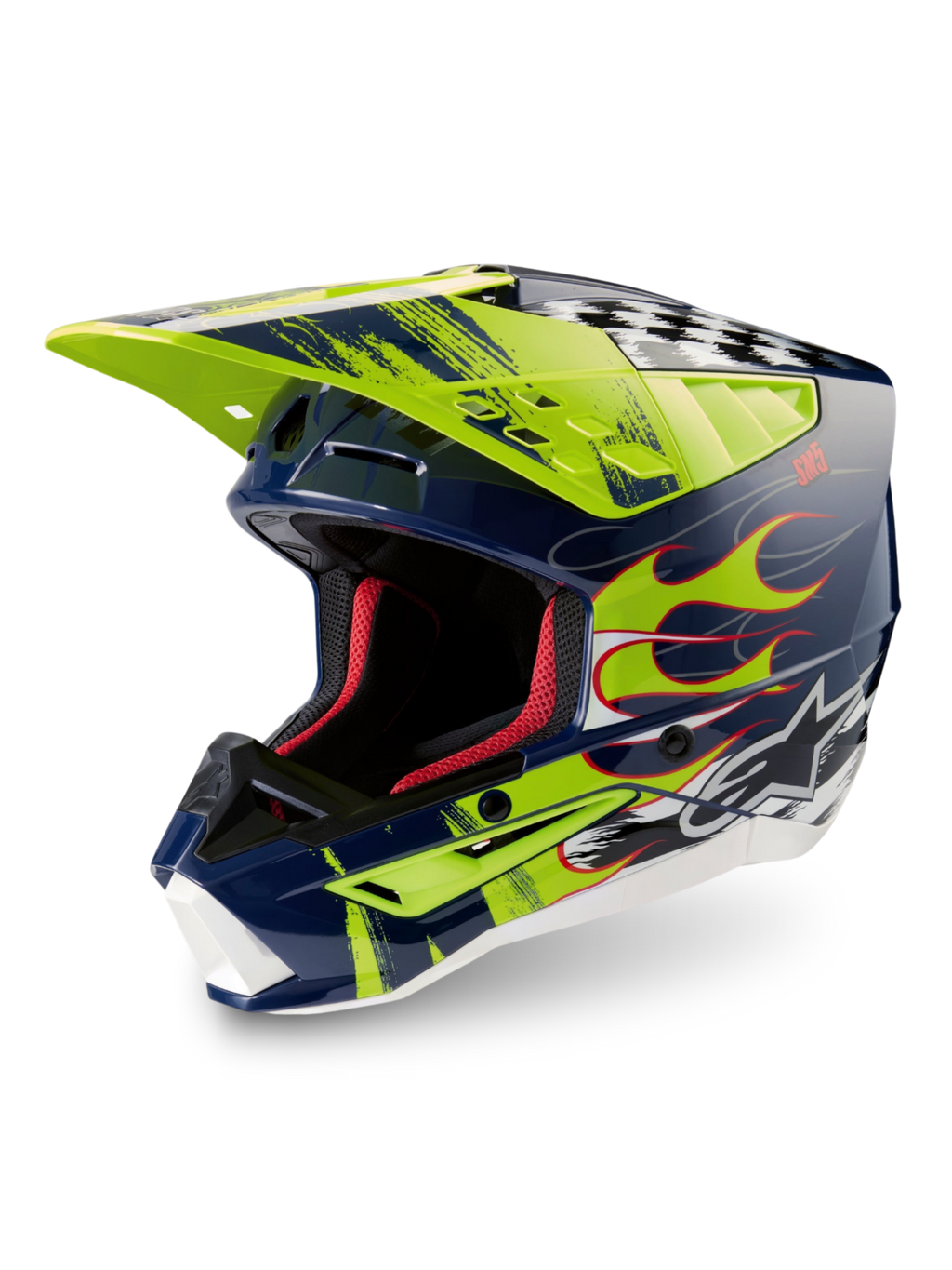 Alpinestars S-M5 Rash ECE 22.06, casque de motocross nuit marine et jaune fluo brillant, protection avancée