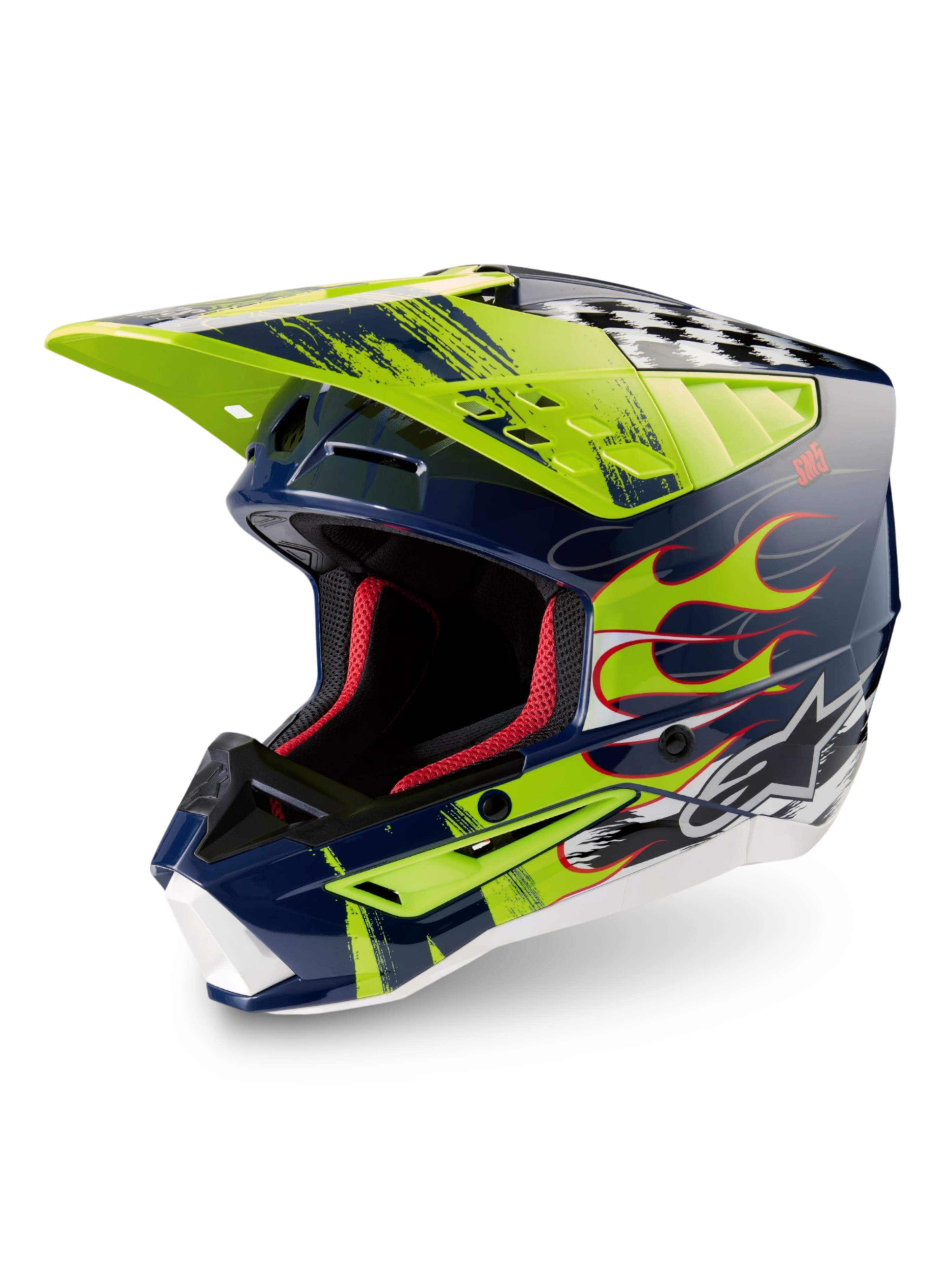 Alpinestars S-M5 Rash ECE 22.06, casque de motocross nuit marine et jaune fluo brillant, protection avancée