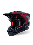 Casque Alpinestars Honda S-M5, casque de motocross, noir rouge brillant, avec graphismes Honda argentés et logo SM5, profil aérodynamique avec de grandes entrées d'air et une visière réglable, conçu pour la course tout-terrain