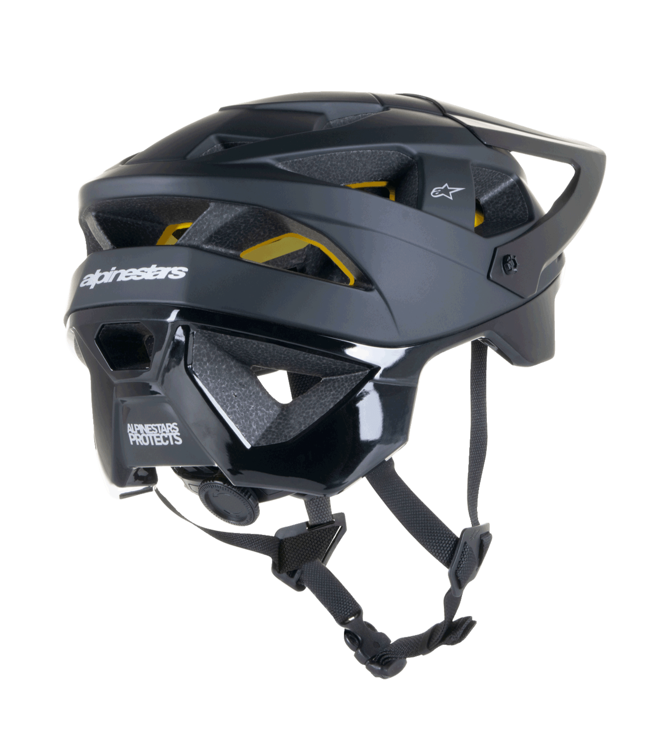 Casque Alpinestars Vector Tech Solid, casque de cyclisme VTT, finition noir mat et brillant, protection Mips, 19 ouvertures d'aération et couverture étendue de la nuque pour le tout-terrain